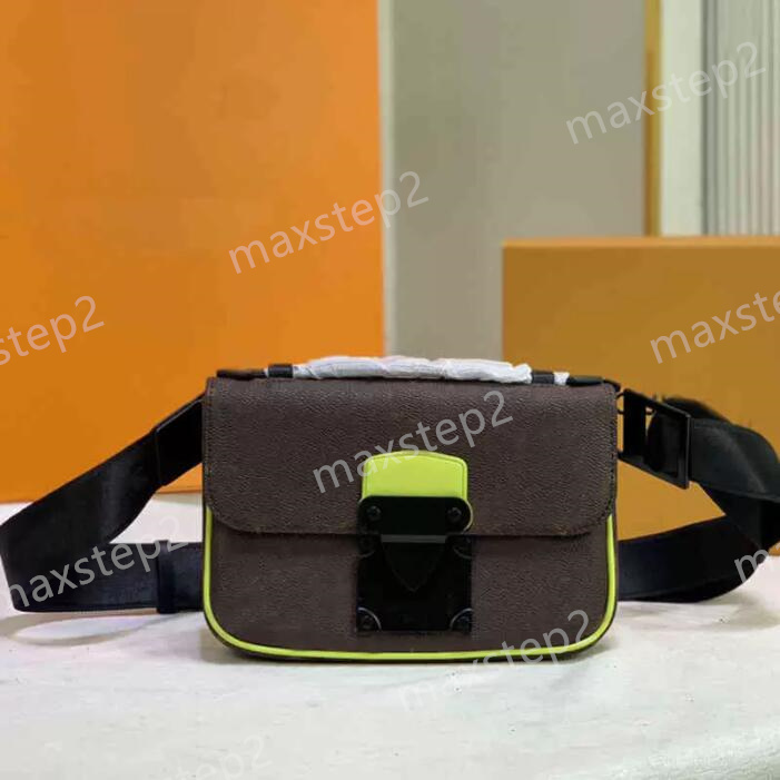 

Designers S Lock Sling Flap Bag M45807 Monograms Macassar canvas V stitched Handle Handbag with Yellow Black Metal Lock Detachable Strap Luxurys Mens Belt Bags