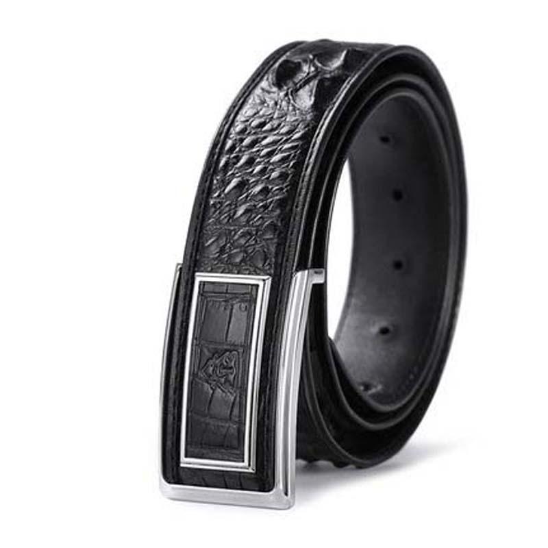 

Belts Gete Import Crocodile Men Belt Thailand Male Business Smooth Buckle Contracted Plate Buckles, Black
