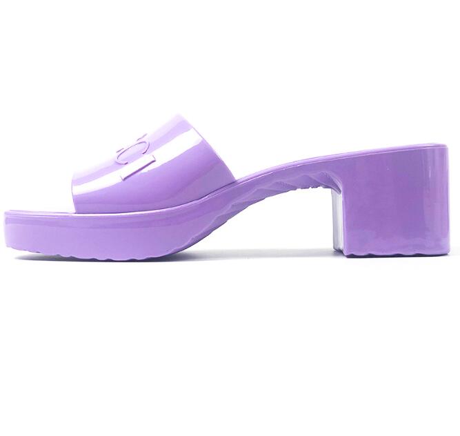

Designer Women Slippers Chunky Rubber Slippers Jelly Sandals High Heels Sandal Summer Thick Bottom Slipper Beach Slides Alphabet Pink Green Candy Colors Box GG6652, 20