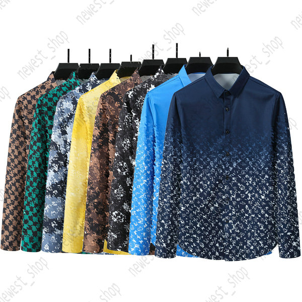 

Men's designer luxury dress Shirts silk Shirt Luxury Clothes long Sleeve shows letter flowers paris print Casual Summer collar mix colors 3XL, 22