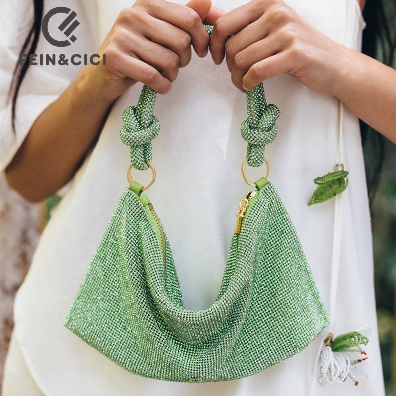 

Knot Handle Rhinestones Evening clutch Bag Designer shoulder bag Crystal Diamonds Dinner Party Wedding Purse tote handbag pink 220507, Black