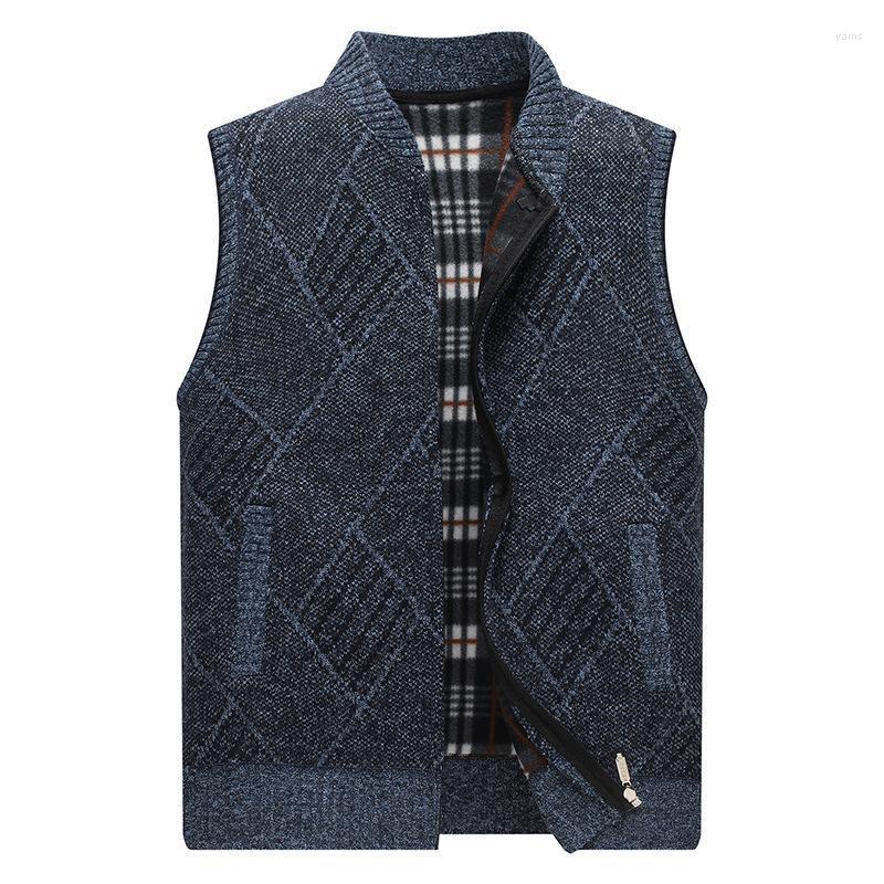 

MarKyi 2022 Winter Fleece Sweater Vest Men Good Quality Warm Zipper Sleeveless Sweaters Casual Men's Vests, Dark grey