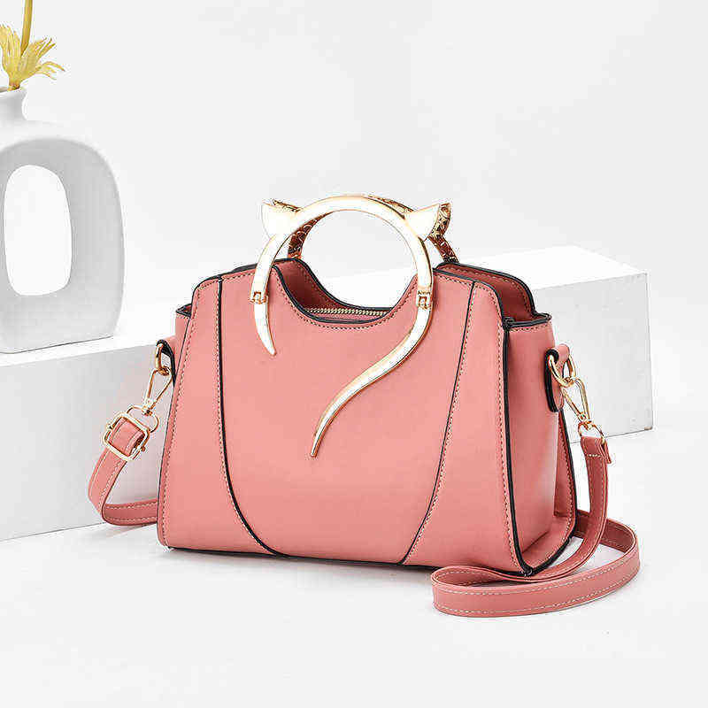 

Simple Female Leather Shoulder Bags Handbag 2021 New Style Fashion Cat Portable Candy-Colored Women's Shell Bag G220422, White