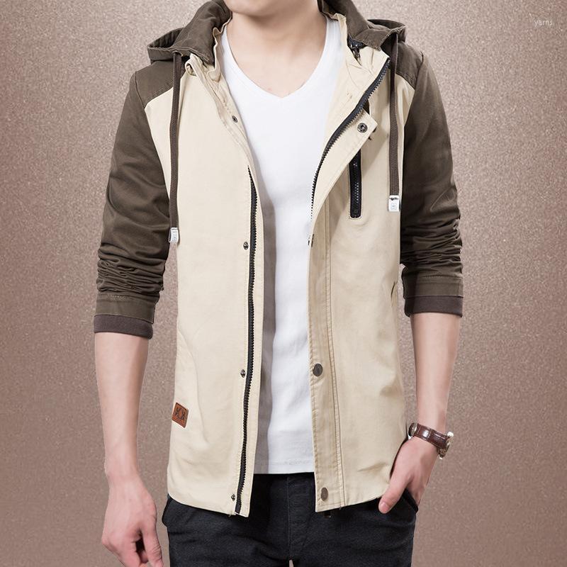 

Men's Jackets 2022 Fashion Jacket Men Spring Autumn Hooded Patchwork Color Parka Young Casual Slim Solid, Black