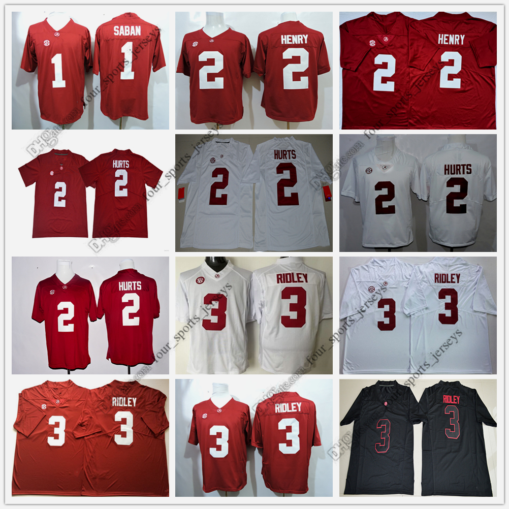 

NCAA Alabama Crimson Tide Football Jerseys 2 Hurts 1 Saban Henry 3 Ridley High Quality Jersey Size S--XXXL, As picture