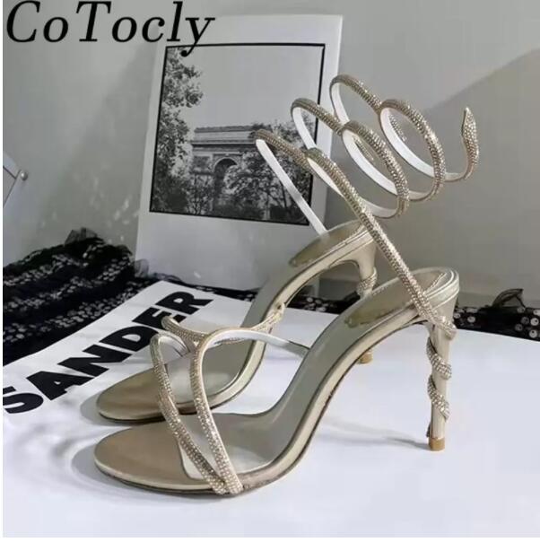 Chaussures habillées sexy talons hauts sandales femmes brillant cristal de fête d'été femelle enveloppe autour de pompes