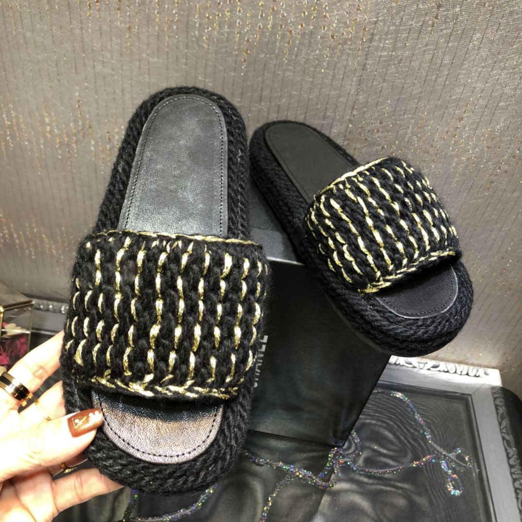 

Paris Designer Women's Mules Sandal Braided Knit Black Indoor Casual Slippers Summer Luxury Fashion girl Beach striped Flat Flip Flops Shoes, Clear
