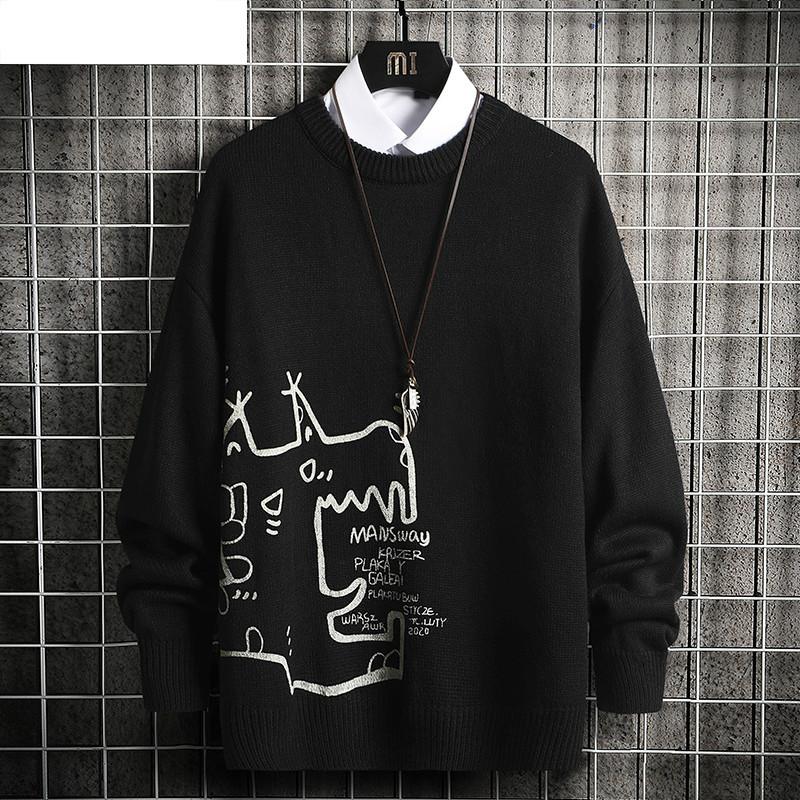 

Men's Sweaters Mens Knitted Sweater Men 2022 Winter Anime Printed Jumper Oversized Korean Style Pullovers White MenMen's, Grey sweater men