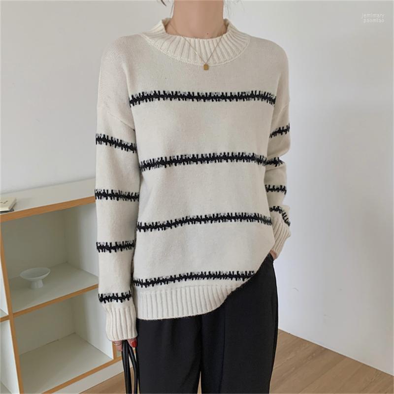 

Women's Sweaters Alien Kitty Women Streetwear Vintage Knitted Office Lady 2022 Pullover Stripe Loose Jumpers Warm Soft All Match Jemi22, White