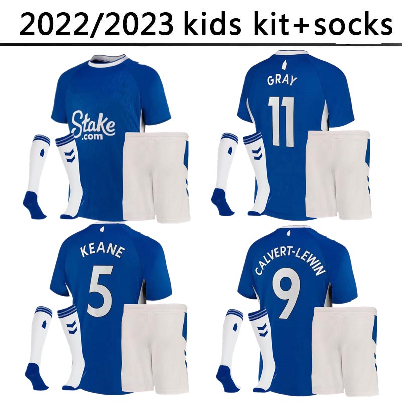 

22 23 Everton home soccer jerseys CALVERT-LEWIN GRAY TOWNSEND DOUCOURE Y.MINA HOLGATE MYKOLENKO GORDON 2022 2023 football shirt kids kit socks child