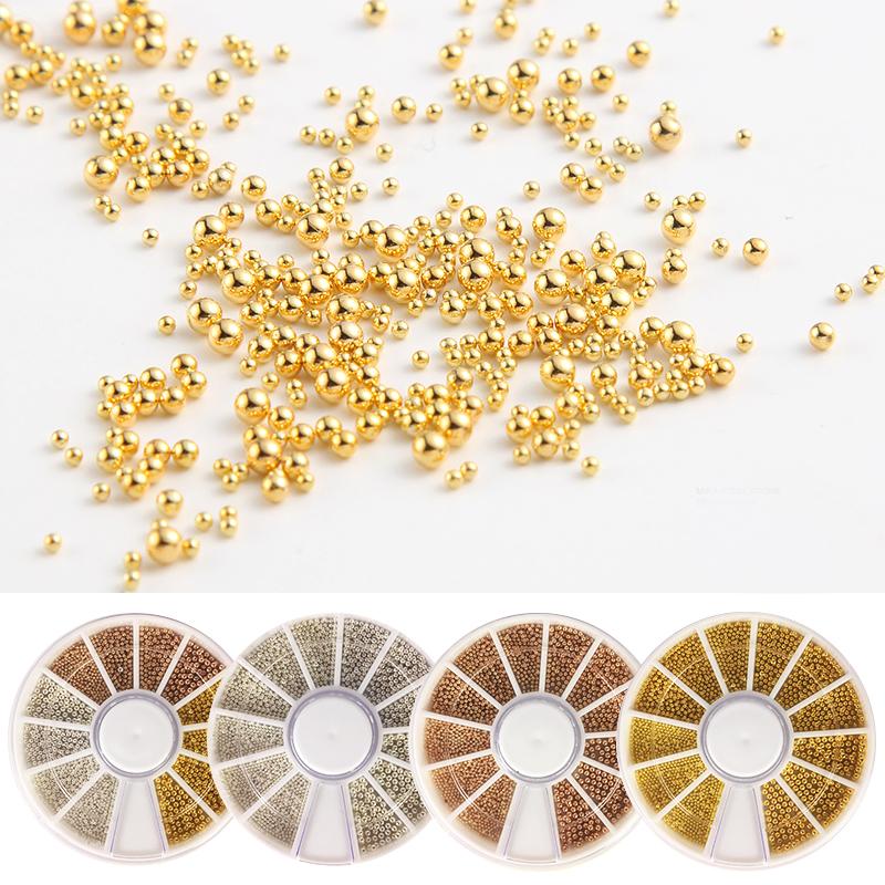 

Nail Art Decorations Wheel 0.8mm/1.0mm/1.2mm/1.5mm Steel Beads Studs Rose Gold Sliver 3D Manicure DIY Caviar BeadsNail
