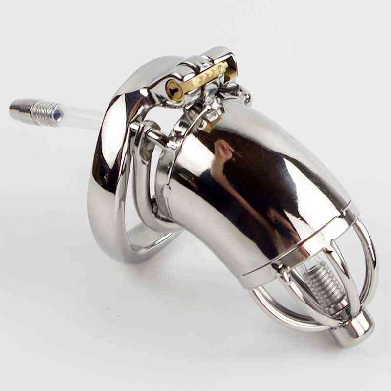 

NXY Cockrings 304 Stainless Steel Chastity Device With Urethral Sounds Catheter And Spike Ring S/L Size Cock Cage Choose Male Belt 0609