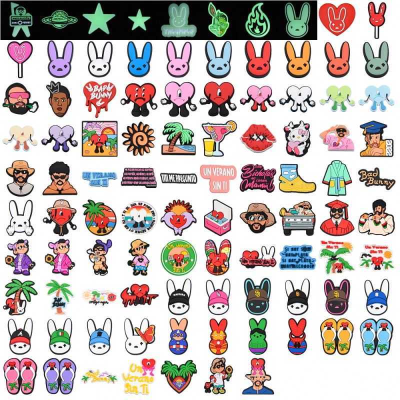 

2022 New bad bunny set custom rubber shoe croc Mexico food drink charms for shoe decoration Christmas gift accessory