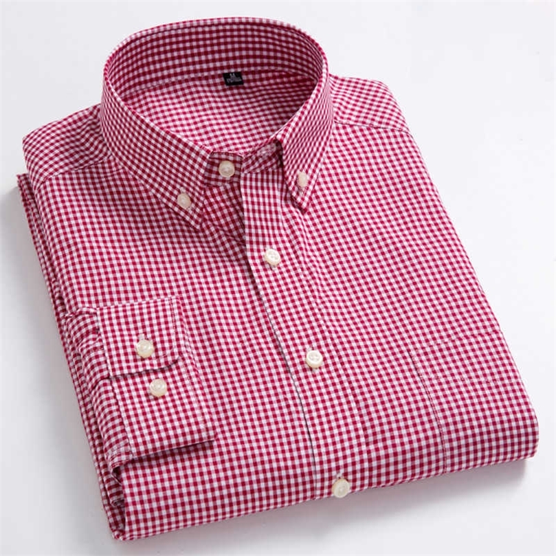 

Men's Standard-Fit Long-Sleeve Micro-Check Shirts Patch Pocket Thin Soft 100% Cotton White/red Lines Checked Plaid Casual Shirt 210701, 18-235