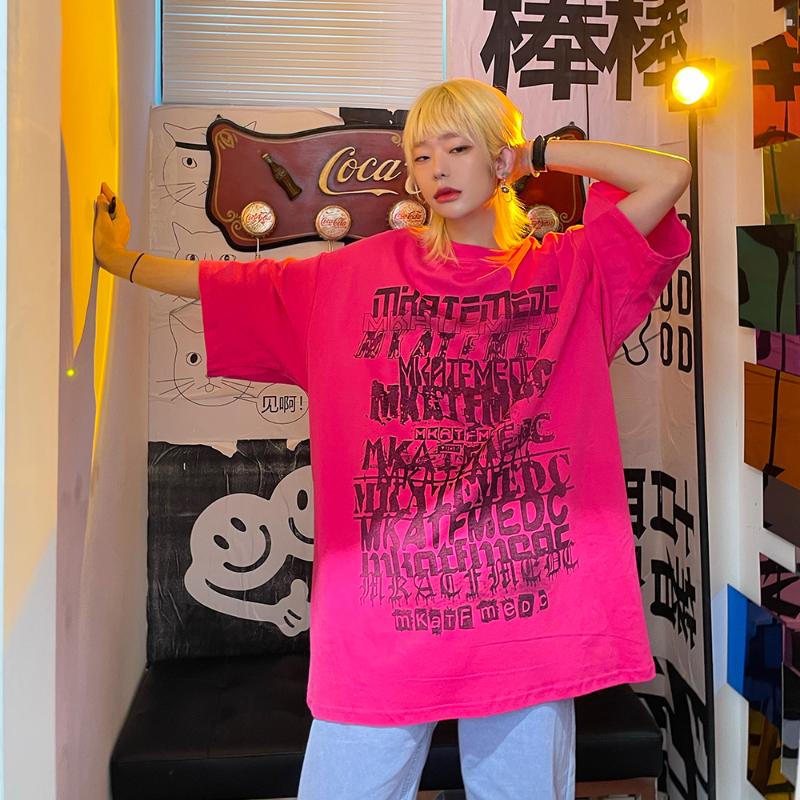 

Men's T-Shirts Guochao Graffiti Printed Short Sleeve Men's Fashion Brand High Street Over Size Loose Half TEESMen's, Black