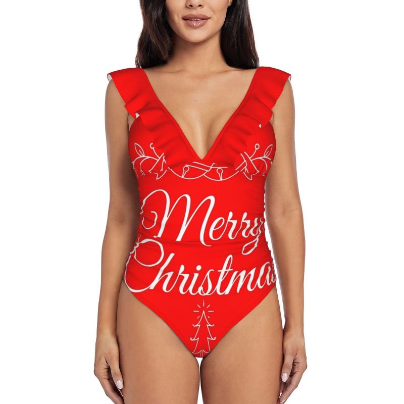 Women&#039;s Swimwear Classic Merry Christmas Ruffle Women One Piece Swimsuit Monokini Push Up Bathing Suit Beachwear XmasWomen&#039;s-image-773903623