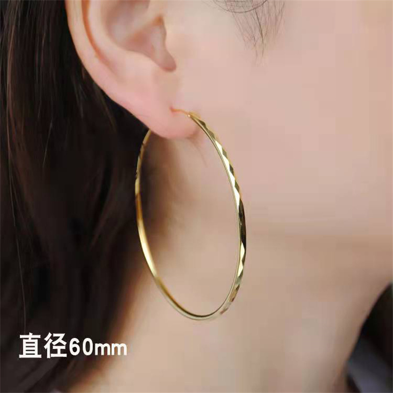 S925 Boucles d'oreilles à gros cerceau à la mode pour femmes 18k réel plaqué élégant plus grande taille 60 mm femme boucle d'oreille costume de m