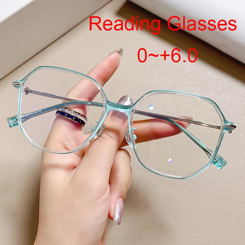 

Sunglasses Fashion Polygon Square Reading Glasses Women Gradient Green Metal Frame Anti Blue Light Prescription Farsightedness GlassesSungla
