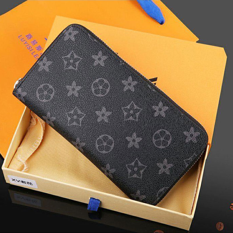 

Men famous single zippy wallet womens handbags purses wallets leather purse card holder Vintage brown print flowers clutch 60017, Black plaid