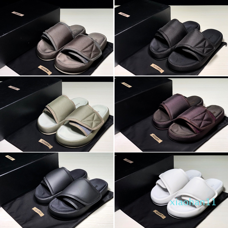 

2022 Slipper Season 6 Slides Black Embroidery Waterproof Summer Men Women Fashion Top Quality Outdoor Slide with Shoes Box, #2 season 6 grey