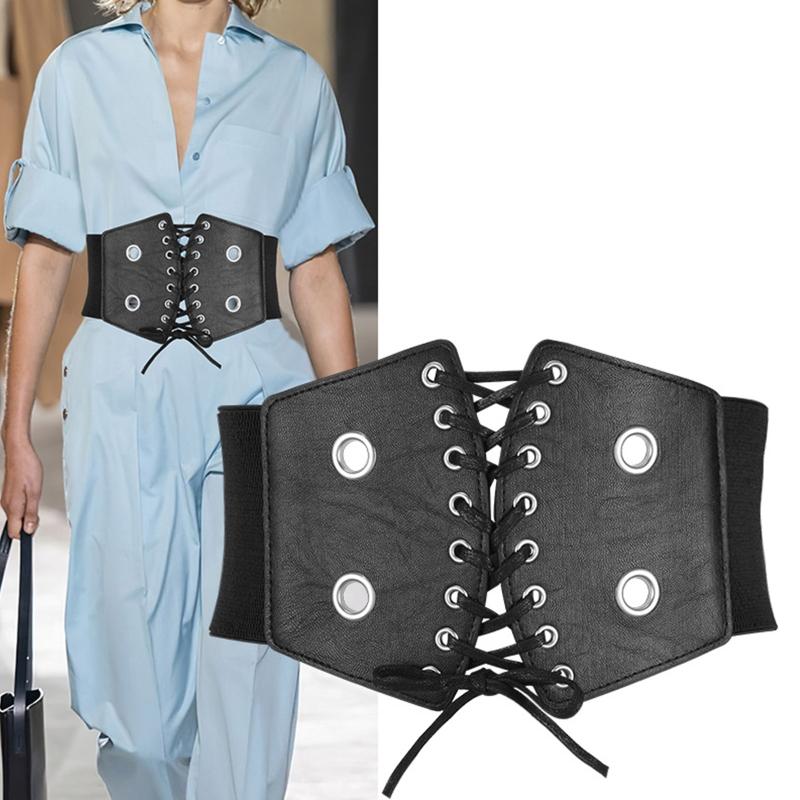 

Belts Adjustable Girl Lift Up Waist Corset Wide PU Leather Punk Women Waistband, Black