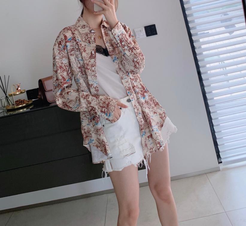 

Women's Blouses & Shirts Women Shirt 2022 Summer Vintage Print Casual Versatile Blouse Cardigan Woman