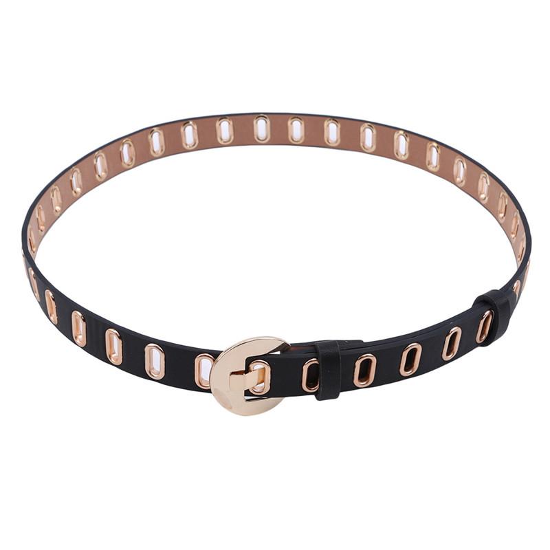 

Belts Ly PU Leather Belt With Alloy Buckle Hollow Rivets Waist For Women Jeans Pants, Black