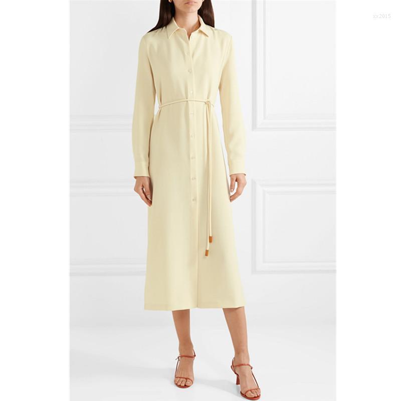 

Casual Dresses Europe Elegant OL Dress For Women 2022 Brands Quality Summer Temperament Simple Side Split Office Lady Long Shirt, Beige
