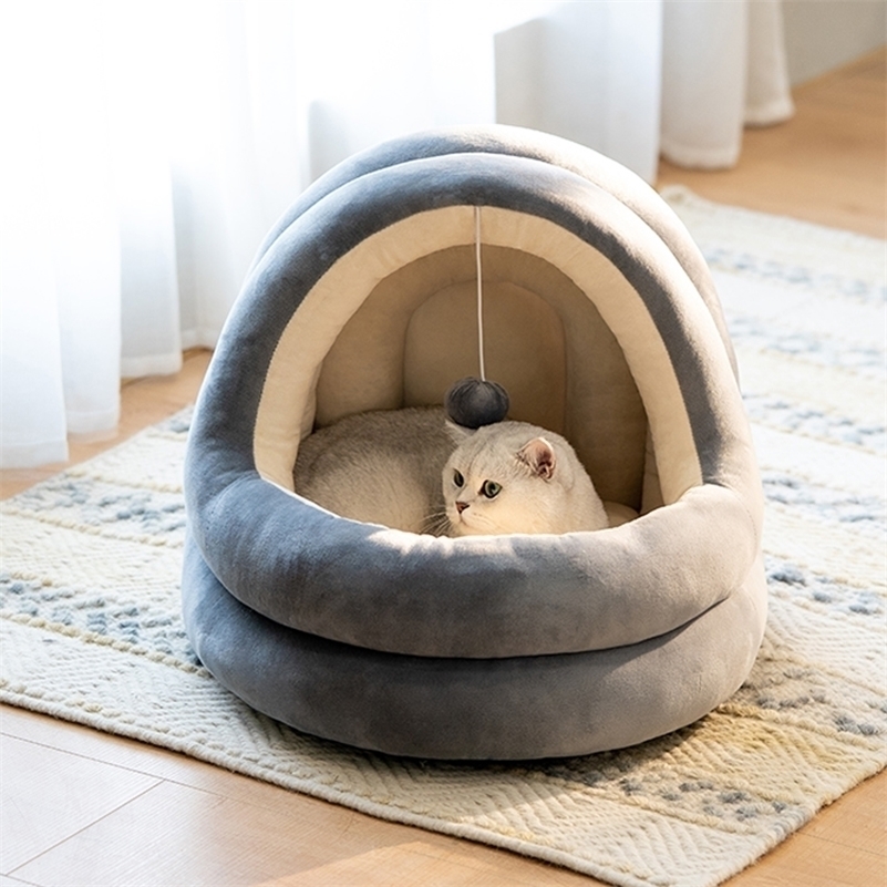 

Luxury Cat Cave Bed Microfiber Indoor Pet Tent Warm Soft Cushion Cozy House Sleeping Beds Nest for Cats Kitty Small Medium Dogs 220323