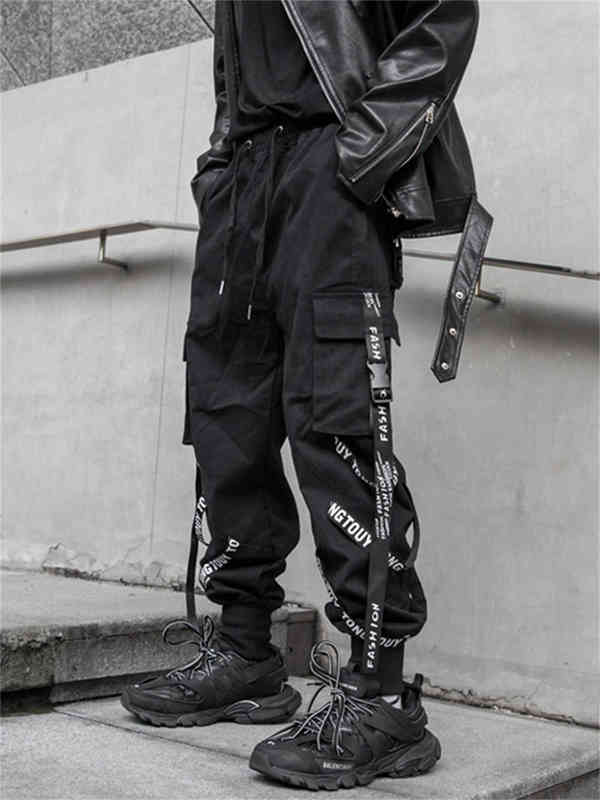 

2022 Harajuku Black Hip Hop Men Ribbons Cargo Pants Techwear Japanese Emo Alt Trousers Jogging Streetwear Hippie Gothic Joggers G220413, Belt