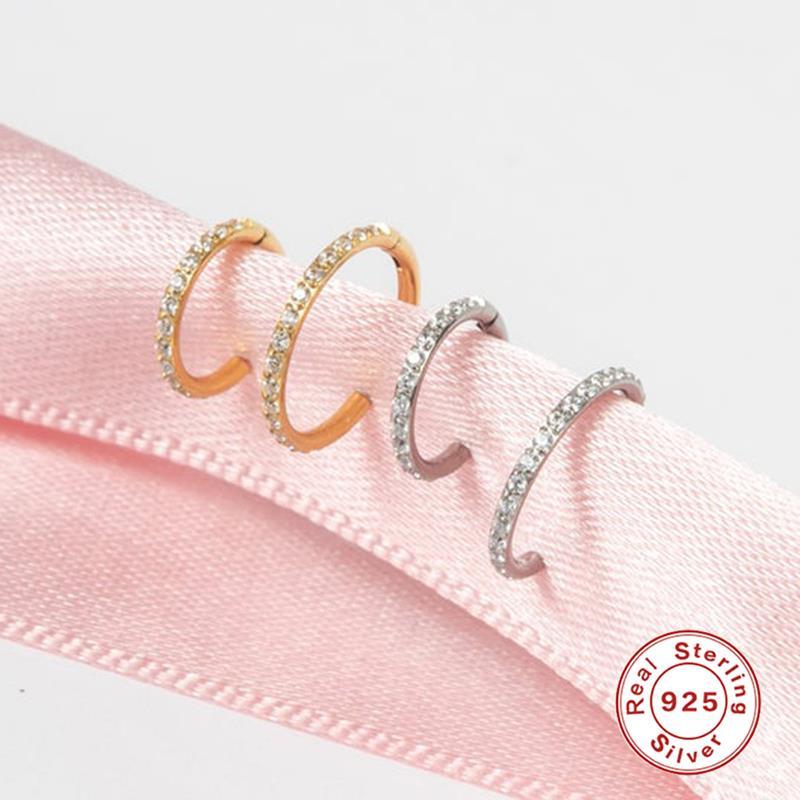 

Hoop & Huggie Sterling Silver Charms Earring Cubic Zirconia Earrings For Women Bijoux Femme Nose Ring Real Piercing 1 PCS JewelryHoop