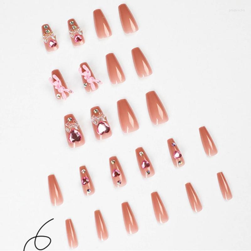 

False Nails 24Pcs/Box Wearable Nail Art Fashion Women Pink Shiny Press-on Manicure Trendy Long-lasting Fake Prud22