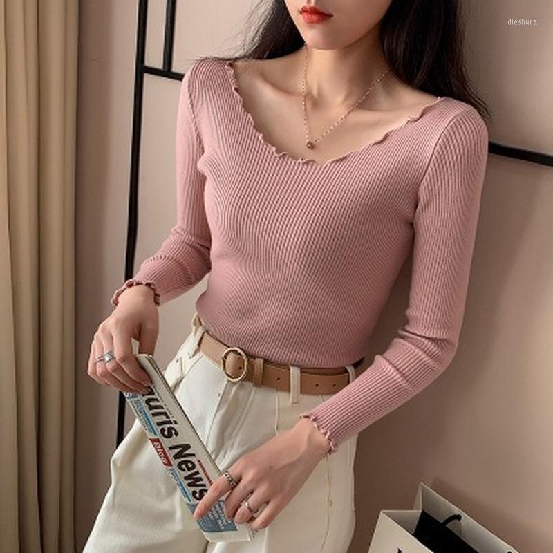 

Women's Sweaters Soft Spring Autumn Slim Pullovers Women Knitted Full Sleeve V-neck Basic Sweater Tops Ladies Bottoming, White