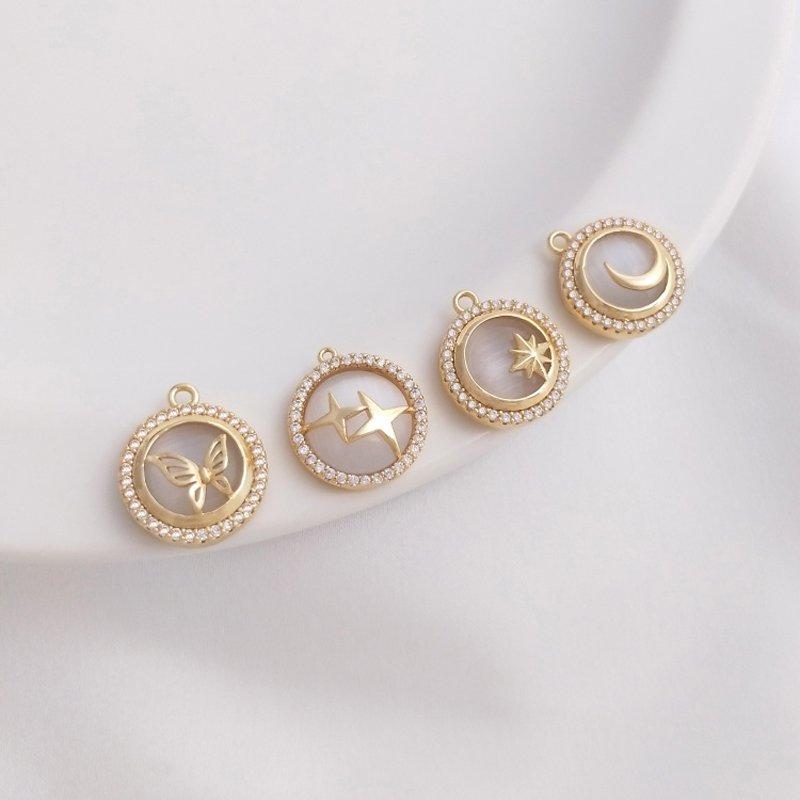 

Pendant Necklaces 14k Gold Plated Opal Round Stars Moon Charms For Jewelry Making DIY Supplies Handmade Brass AccessoriesPendant