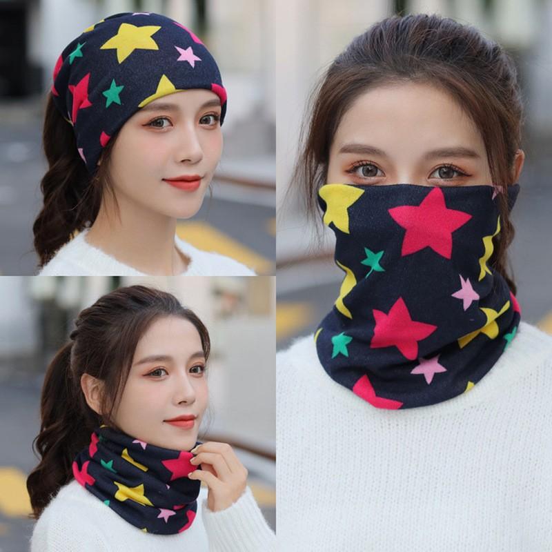 

Beanies Knitted Hat Women's Autumn And Winter Fashion Multi-function Twist Cap Trend Printing Headscarf Veil Scarf Warm Windproof CapBeanies
