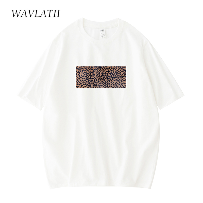 

WAVLATII Women Leopard Print Tshirt Lady White Black Casual Short Sleeve Tees for Summer Lady Blue Tshirts Tops WT2119 220615, Sky blue
