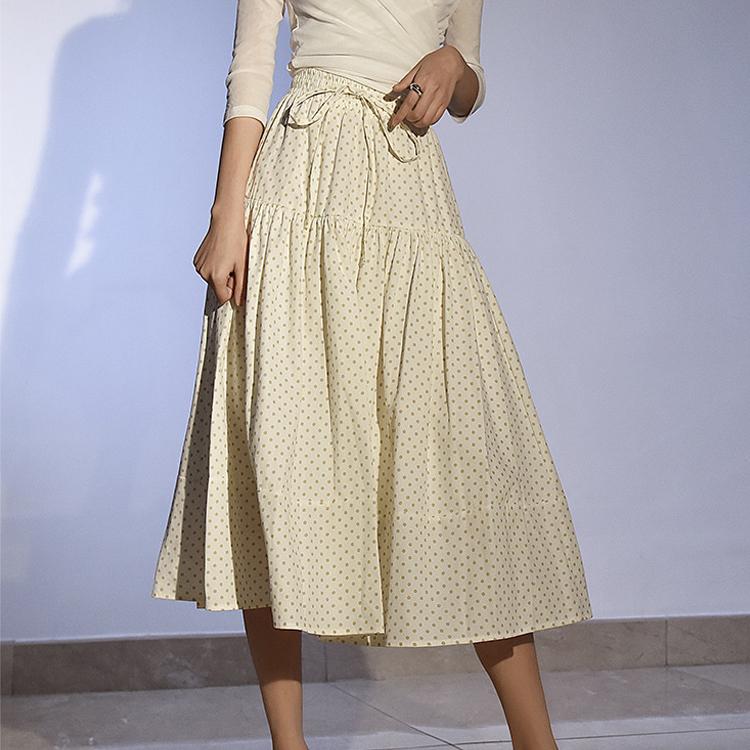 

Skirts Women Boho Summer Cotton Skirt Stretch High Waist A-Line With Lining Faldas Jupe Femme SaiaSkirts, Beige