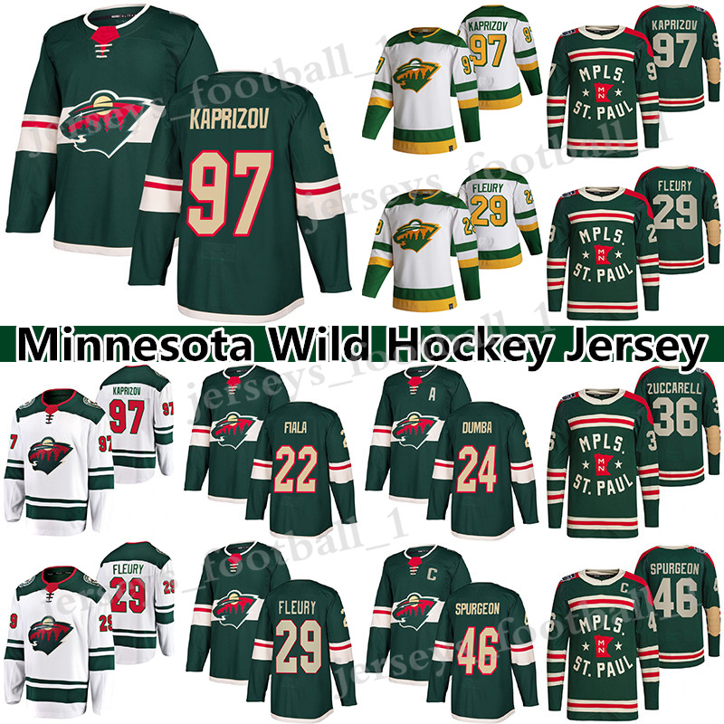 

Minnesota''Wild'' hockey jersey 97 Kirill Kaprizov 29 Marc-Andre Fleury 22 Kevin Fiala 24 Matt Dumba 36 Mats Zuccarello 46 Jared Spurgeon jerseys, White