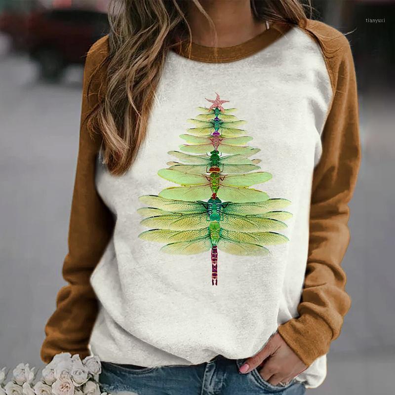 

Women' Hoodies & Sweatshirts Dragonfly Christmas Tree Print Sweatshirt Long Sleeve Casual Top Women K2, Brown