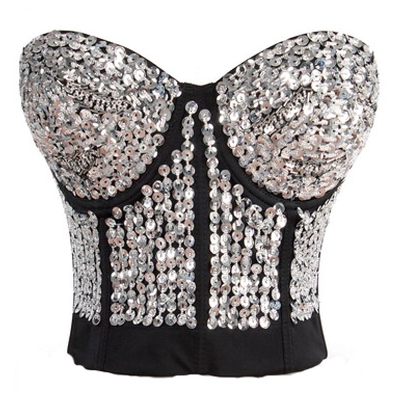 Bustiers & Corsets Women Fashion Sexy Corset Nightclub DJ Hip Hop Cool Sequins Non-slip Inside Multicolor Five Buckles Halloween Party Costu