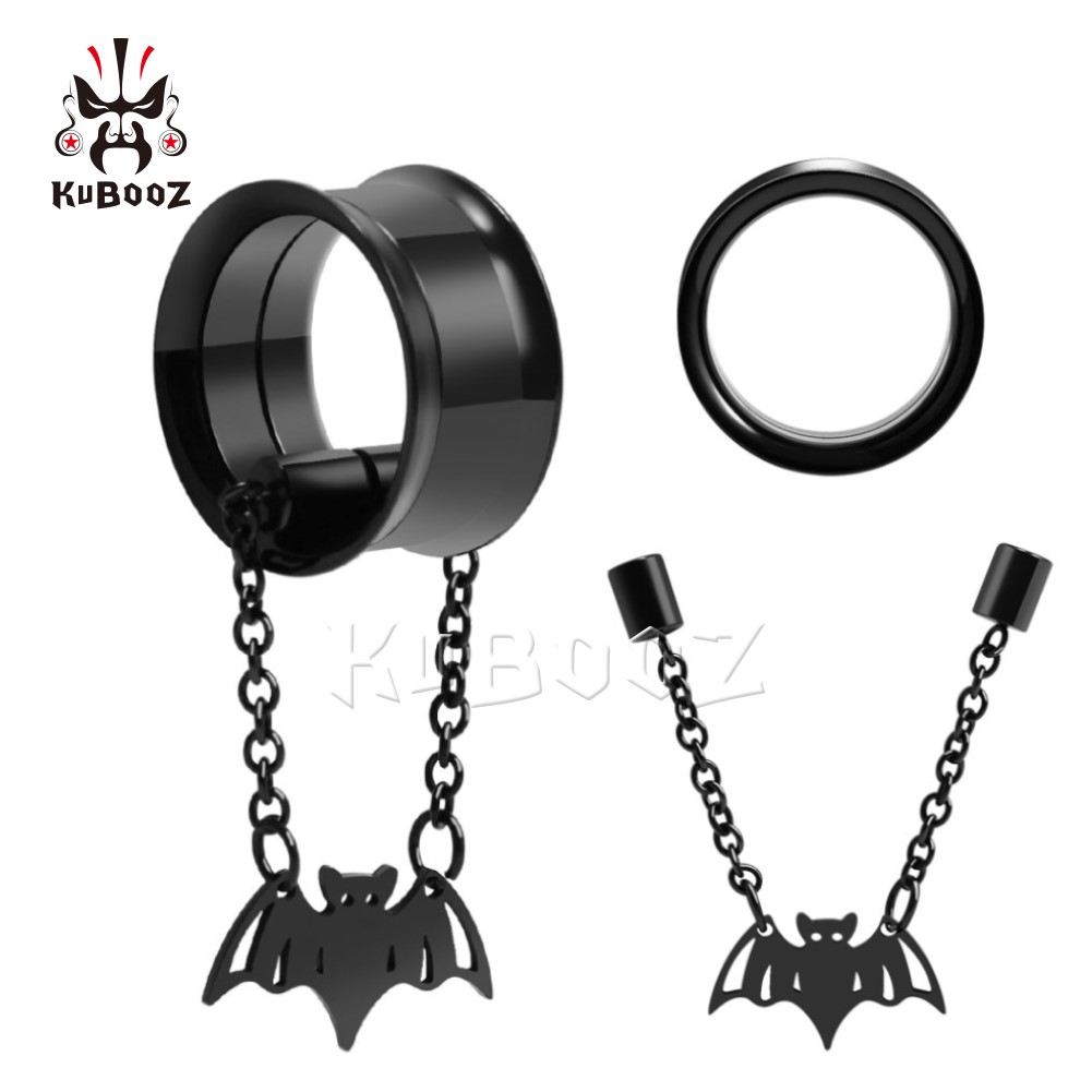 KUBOOZ Stainless Steel Bat Chain Spider Ear Gauges Tunnels Body Jewelry Piercing Earring Expanders Stretchers Wholesale 6mm to 25mm 32PCS-image-769317234