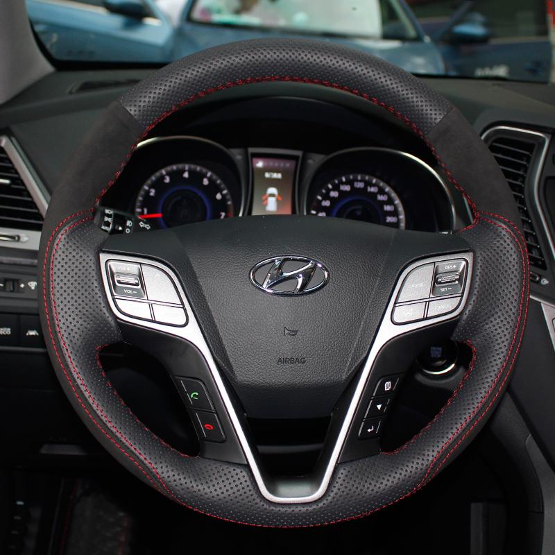 

Steering Wheel Covers For Accent Verna Mistra Ix35 Ix25 Santafe DIY Genuine Leather Hand Sewn Car Cover Customize SlimSteering CoveSteeringS