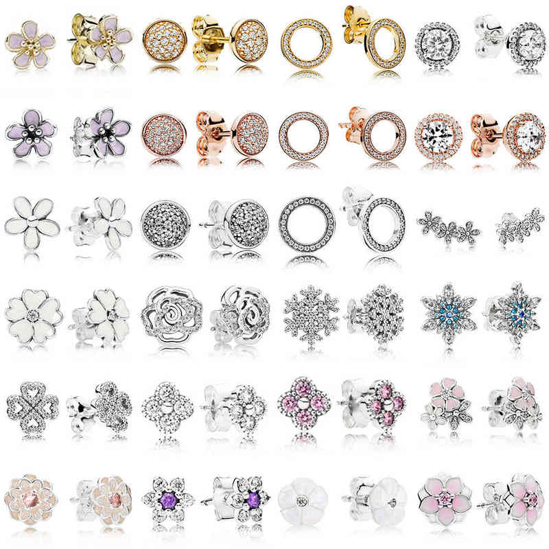 

2019 NEW 100% 925 Sterling Silver Earrings Flower type Hollow Ear Studs charm Beads Fit Original DIY Dangler Wholesale factory AA220315