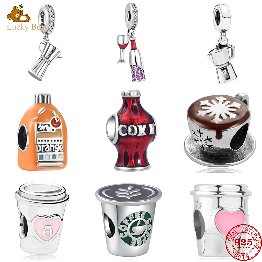 925 Perles de charme en argent enraque Coffee Coke Red Wine Coffee Verre Verre Perle Fit Pandora Charmes Bracelet Bijoux DIY Accessoires