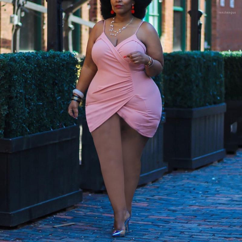 

Casual Dresses 4XL Plus Size African Dress For Women 2022 Summer Spaghetti Strap V Neck Bodycon Mini Length Sexy Evening Night Club, Pink dress