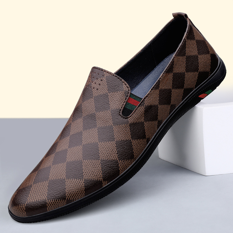 

Leather shoes 2022 autumn brown hand sewn wear-resistant Plaid elastic belt, Black