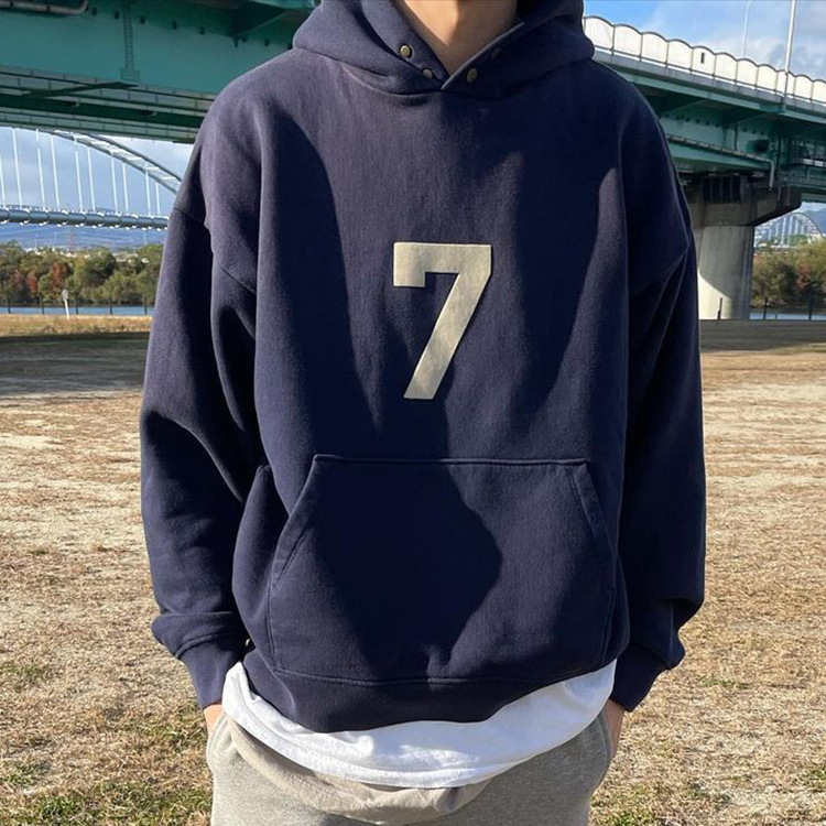 

F0G Season7 Print Hooded Men Casual Pullover Hip Hop Embroideried Hoodie for Men Highstreet Style Streetwear Oversized Hoodies, Navy