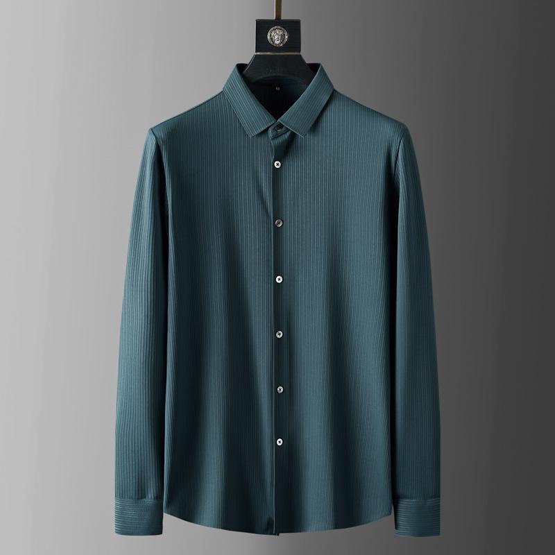 

Men's Casual Shirts Minglu Autumn Silky Male Luxury Long Sleeve Business Stripe Men's Fashion Slim Fit Party Man 4XLMen's, Black