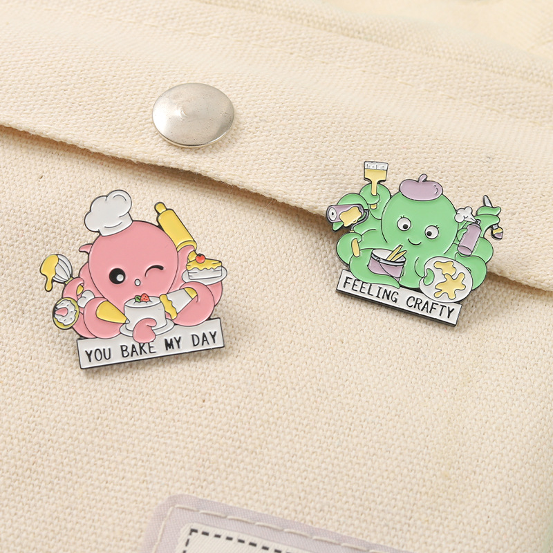 

Animal Series Octopus Reading Bake Painting Shaped Brooches Unisex Alloy Enamel Play Game Make Coffee Lapel Pins Backpack Sweater Suit Clothes Badge Brooch Pin