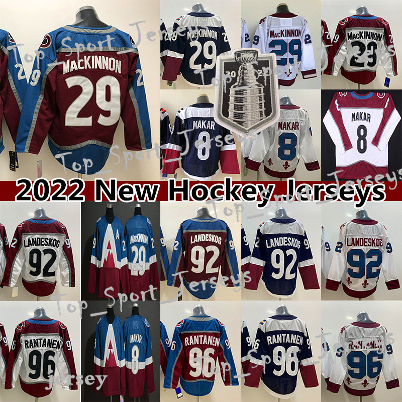 

AD hockey jersey Stanley Cup Finals 29 Nathan MacKinnon 8 Cale Makar 96 Mikko Rantanen 92 Gabriel Landeskog 35 Darcy Kuemper show logo on the front of the jerseys, White reverse retro